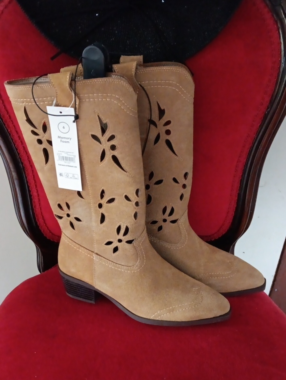 No Boundaries Tan Suede Mid-Calf Cutout Western Boots